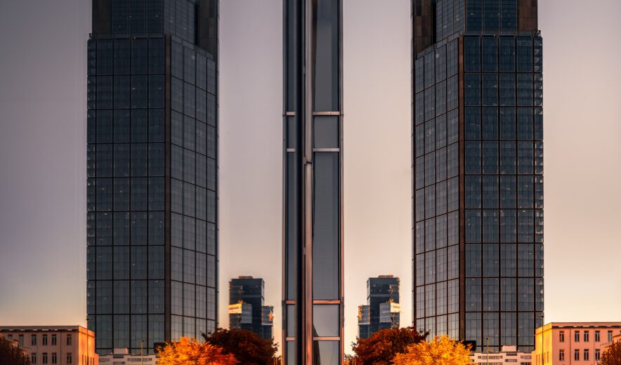 the view of the modern city centre of Warsaw