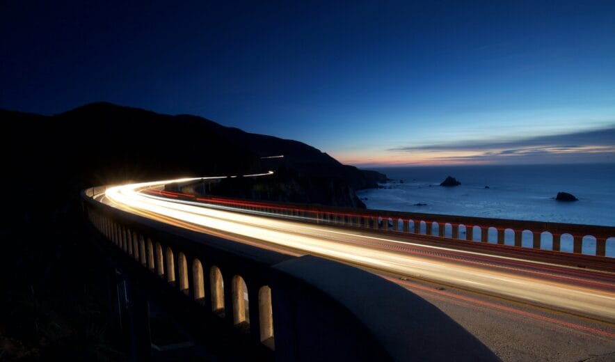 highway bridge in the dusk with sea view