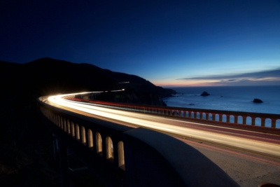 highway bridge in the dusk with sea view