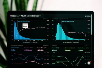 computer screen with graphs and data
